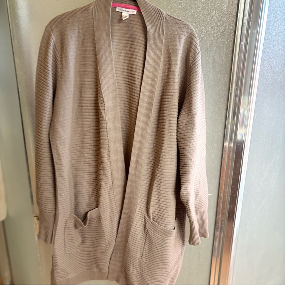 Isaac Mizrahi Taupe Ribbed Open Front Cardigan